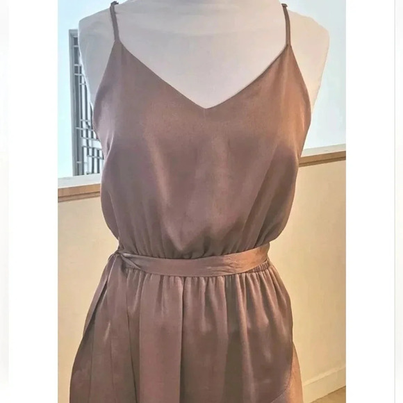 Lascana Wmns M Satin Strappy Sun Dress Sash Tie Waist Flow Hem Blush Flattering - Picture 5 of 6